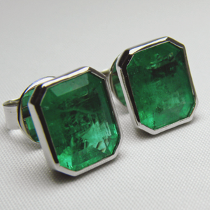 4.60ct AAA Green Color Colombian Emerald Stud Earrings 18K White Gold~One Of Akind