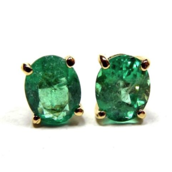 1.50 Carats Natural Colombian Emerald Oval Stud Earrings 18k Yellow Go ...