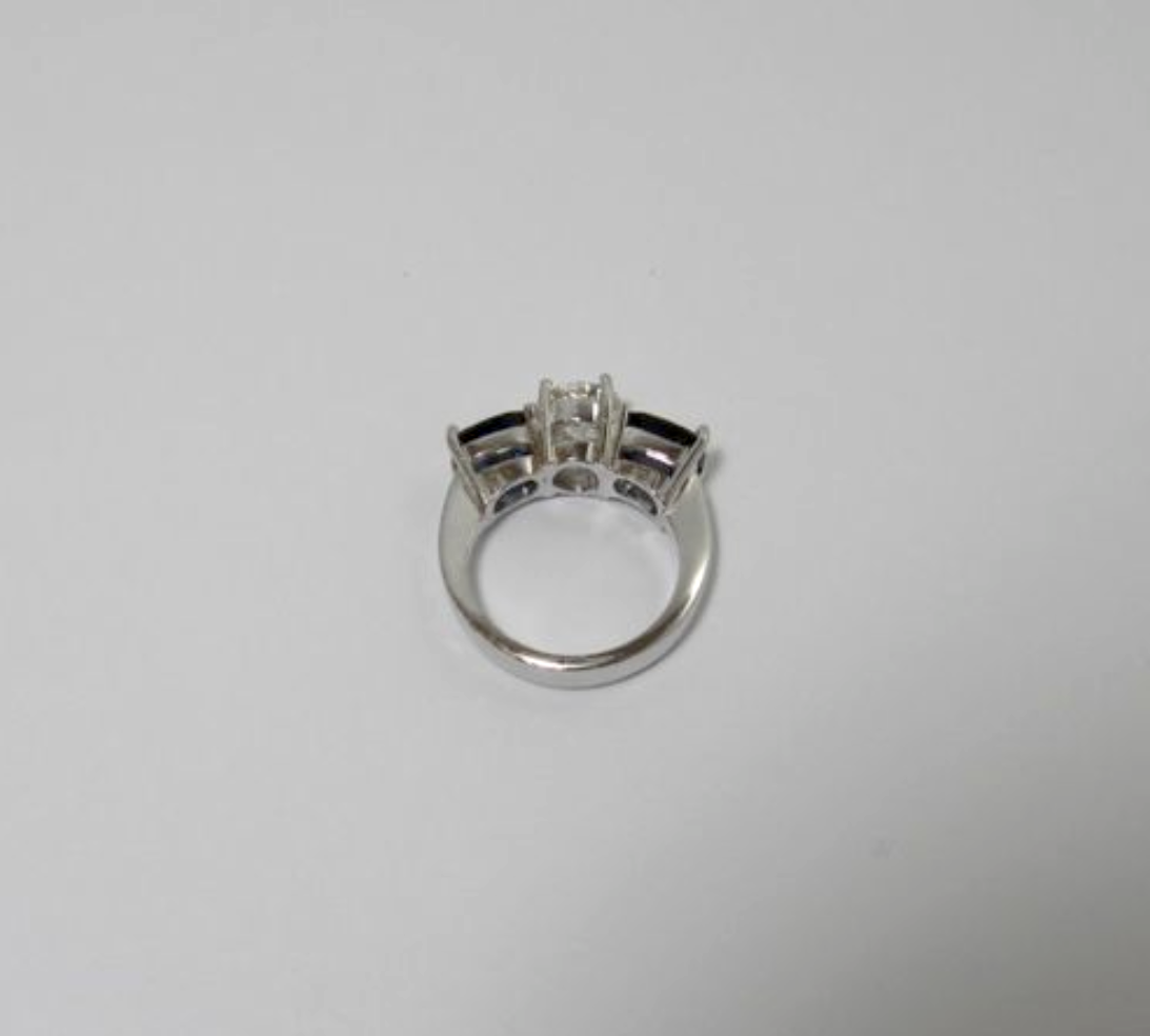 5.20ct Diamond & Natural Blue Sapphire Engagement Ring 18k White Gold