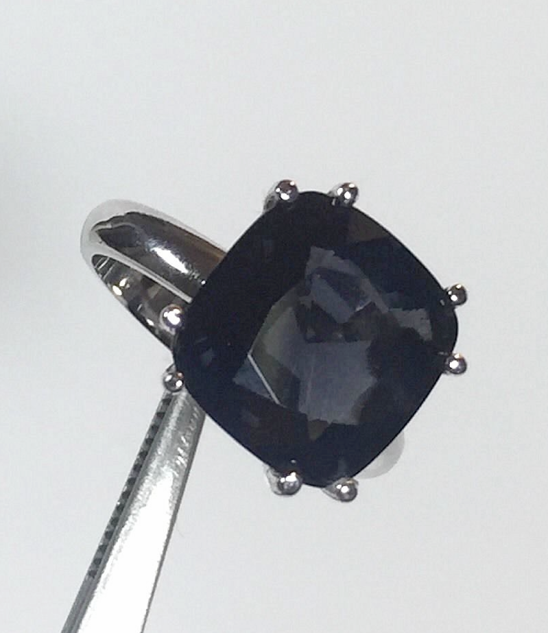 6.78CT Natural Fine Cushion Gray Spinel Solitaire Ring 18k White Gold