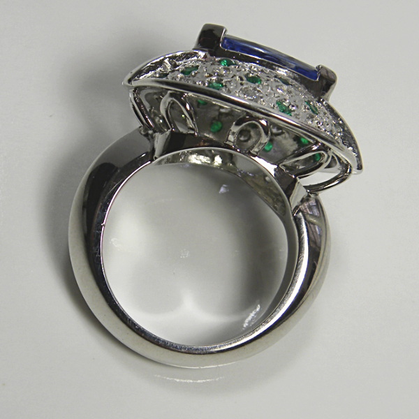 Tanzanite Emerald Diamond Contemporary Ring 18K White Gold