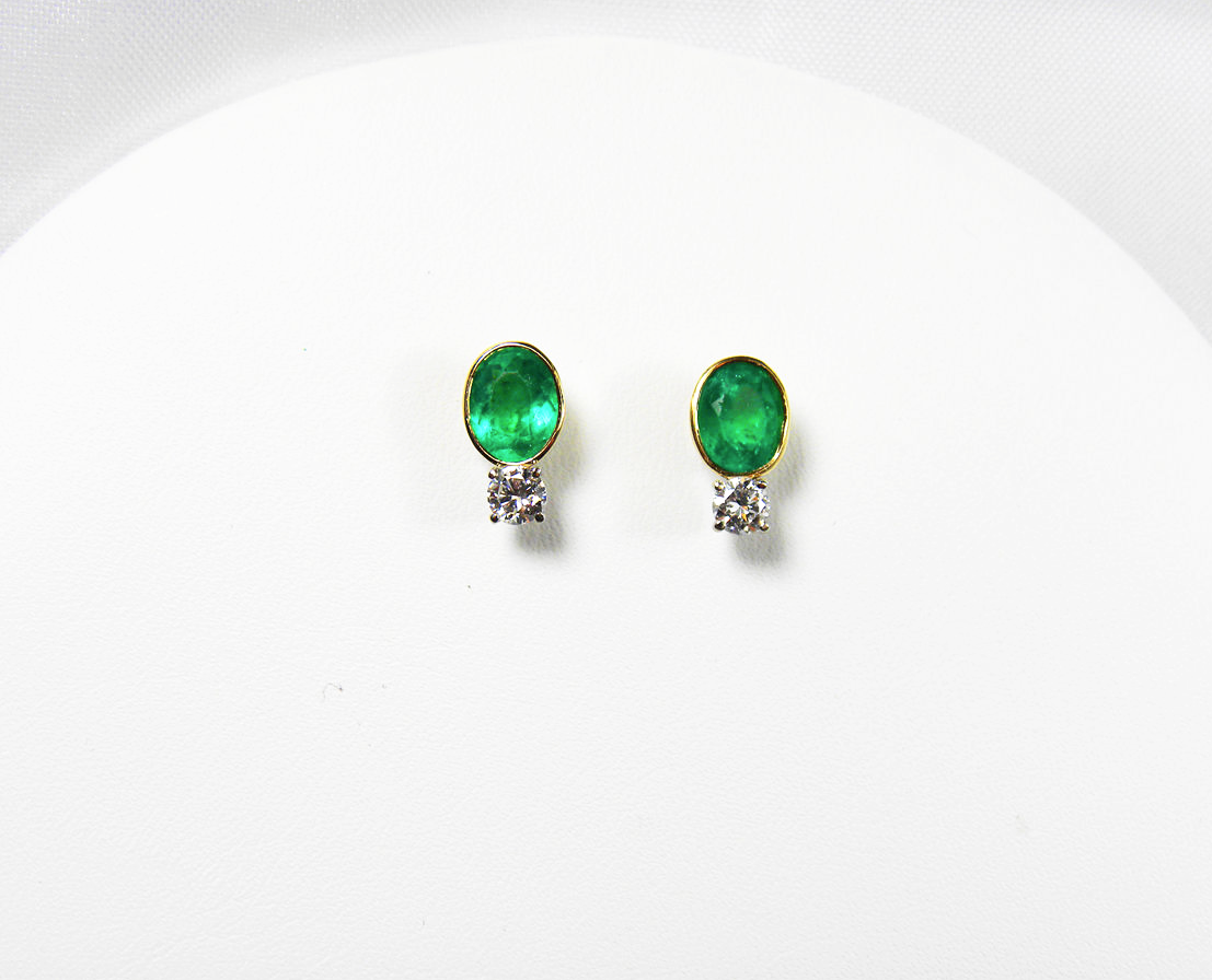 2.35 Carat Natural Colombian Emerald & Diamond Stud Earrings 18K