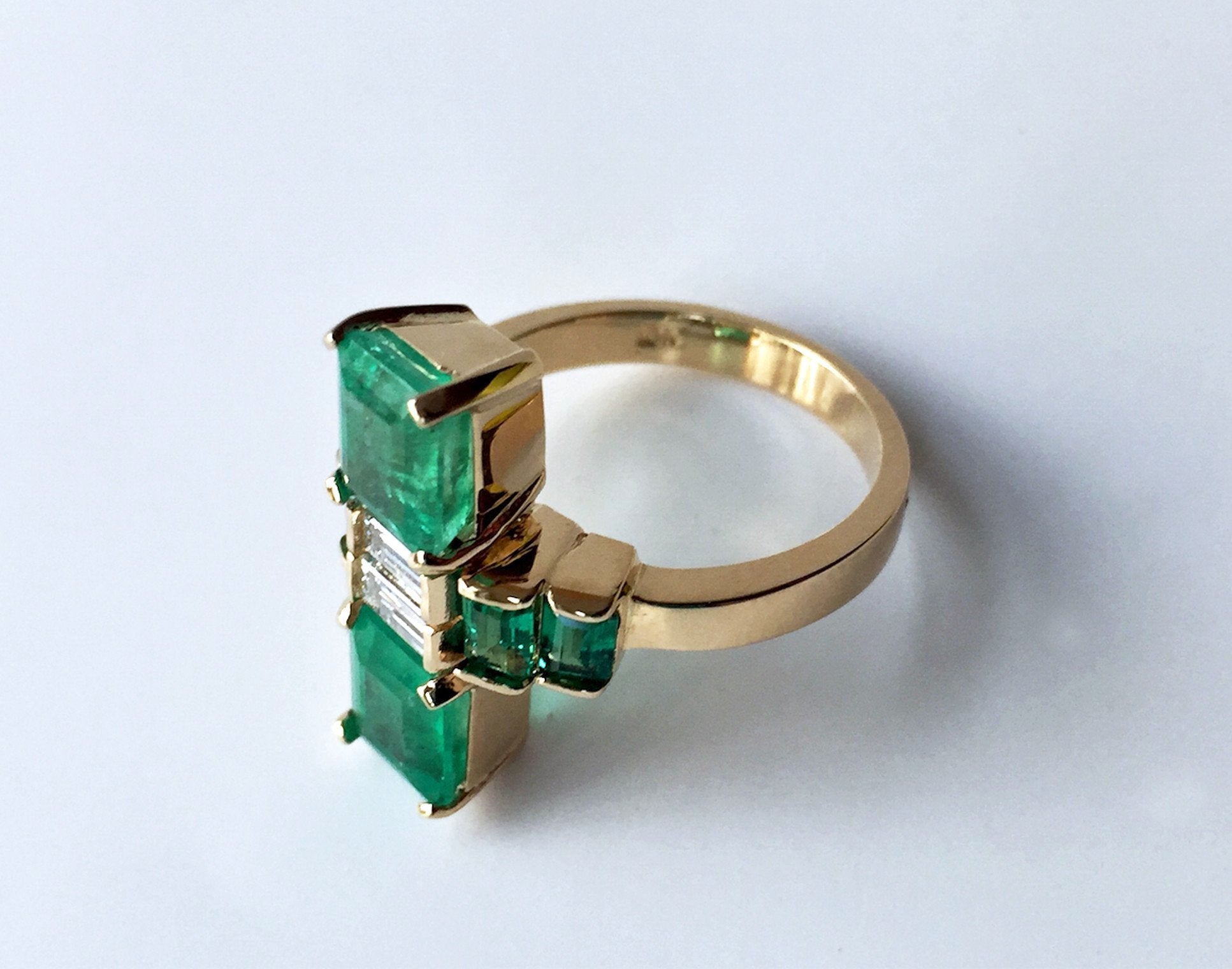 Natural Fine Colombian Emerald & Diamond Art Deco style Ring 18K Gold ...
