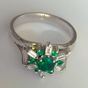 1.50 Carat Round Emerald Diamond Cocktail Ring 18K White Gold