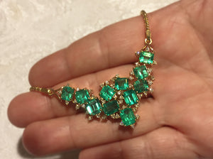 14.25ct Cluster AAA+ Colombian Natural Emerald Diamond Pendant Necklace 18k Gold