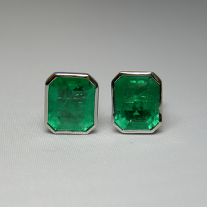 4.60ct AAA Green Color Colombian Emerald Stud Earrings 18K White Gold~One Of Akind