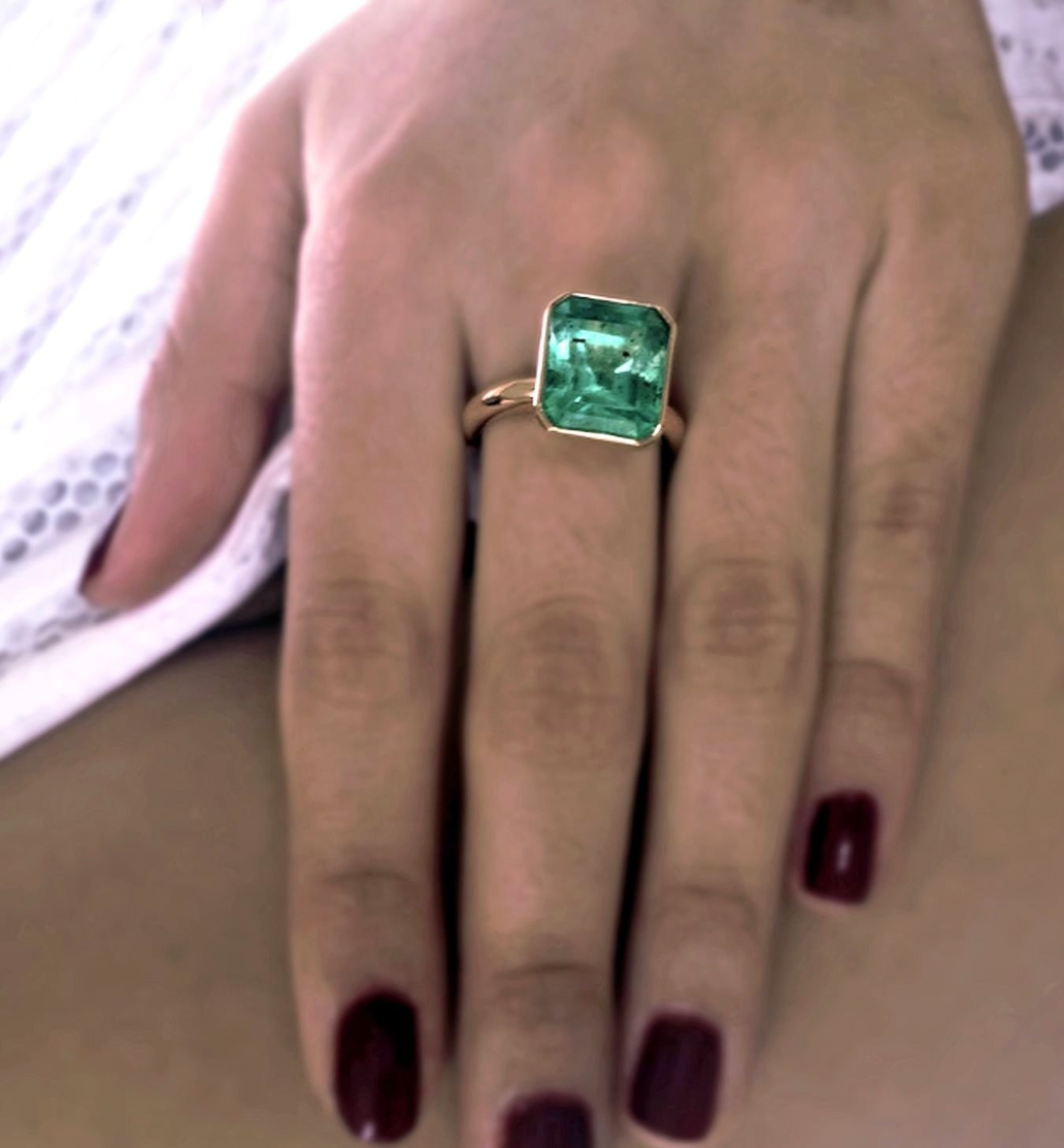 GIA Certificate 6.80 Carat Natural Colombian Emerald Solitaire Ring 18K
