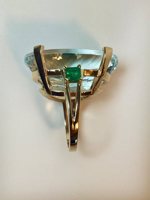 57.40cts Aquamarine Emerald Vintage Cocktail Ring 14k Gold