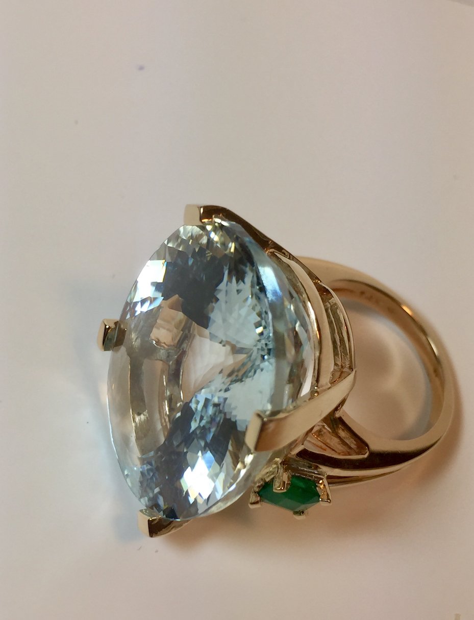 57.40cts Aquamarine Emerald Vintage Cocktail Ring 14k Gold