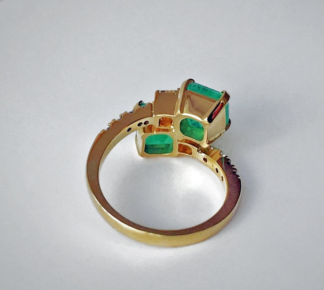4.10 Carat Natural Colombian Emerald and Diamond Bypass Ring 18K
