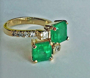 4.10 Carat Natural Colombian Emerald and Diamond Bypass Ring 18K