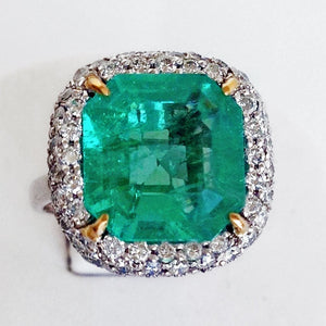 7.73ct Certified Fine Natural Colombian Emerald Diamond 18K Ring
