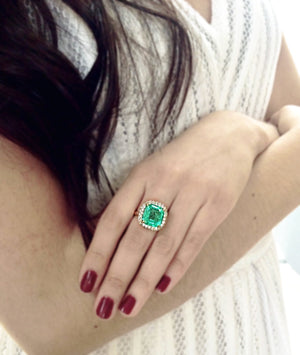 7.73ct Certified Fine Natural Colombian Emerald Diamond 18K Ring
