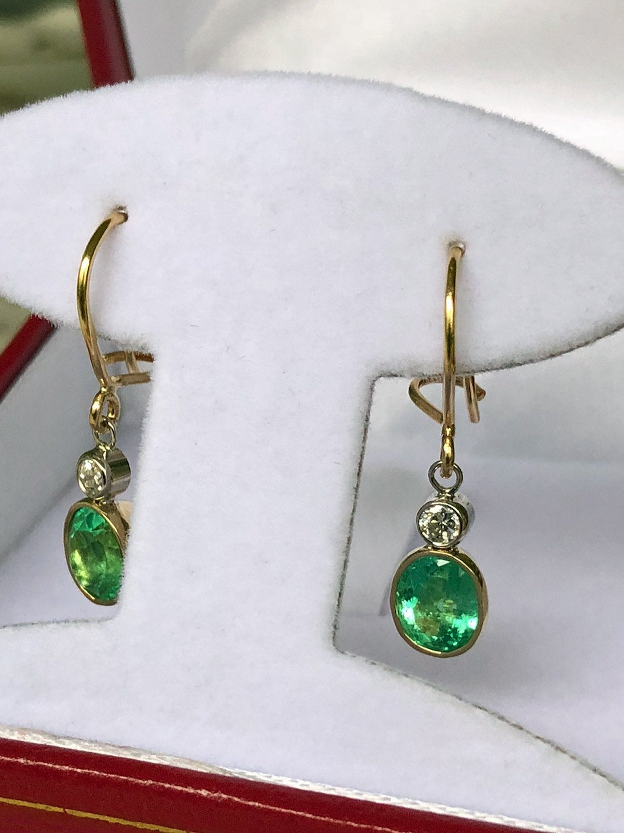 2.60 Carat Natural Colombian Emerald Diamond Dangle Earrings 18K Gold ...