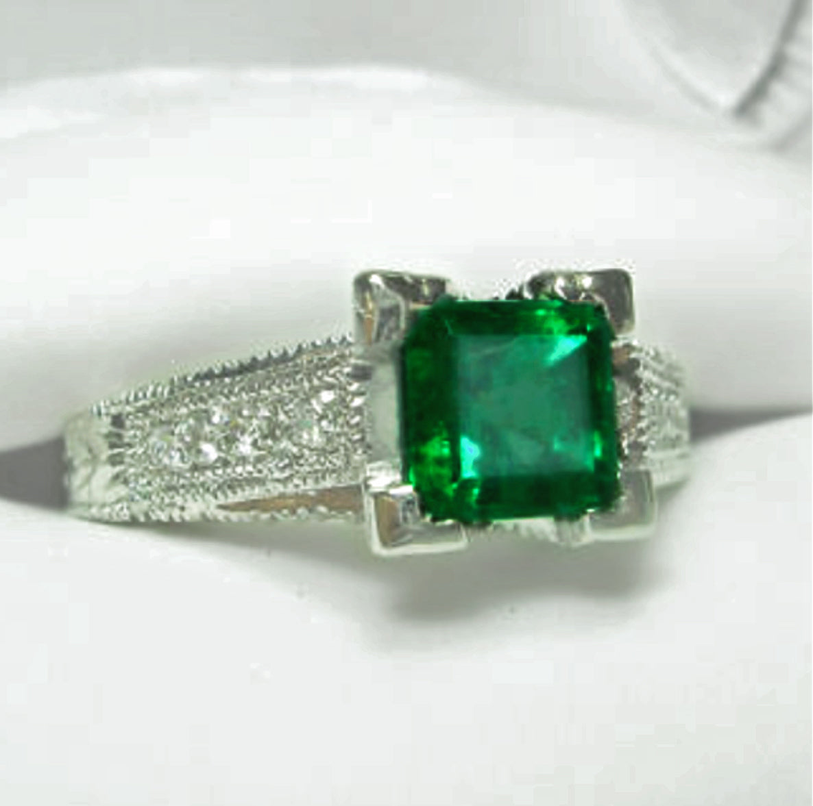 1.65ct Colombian Natural Emerald Diamond Engagement Ring Platinum