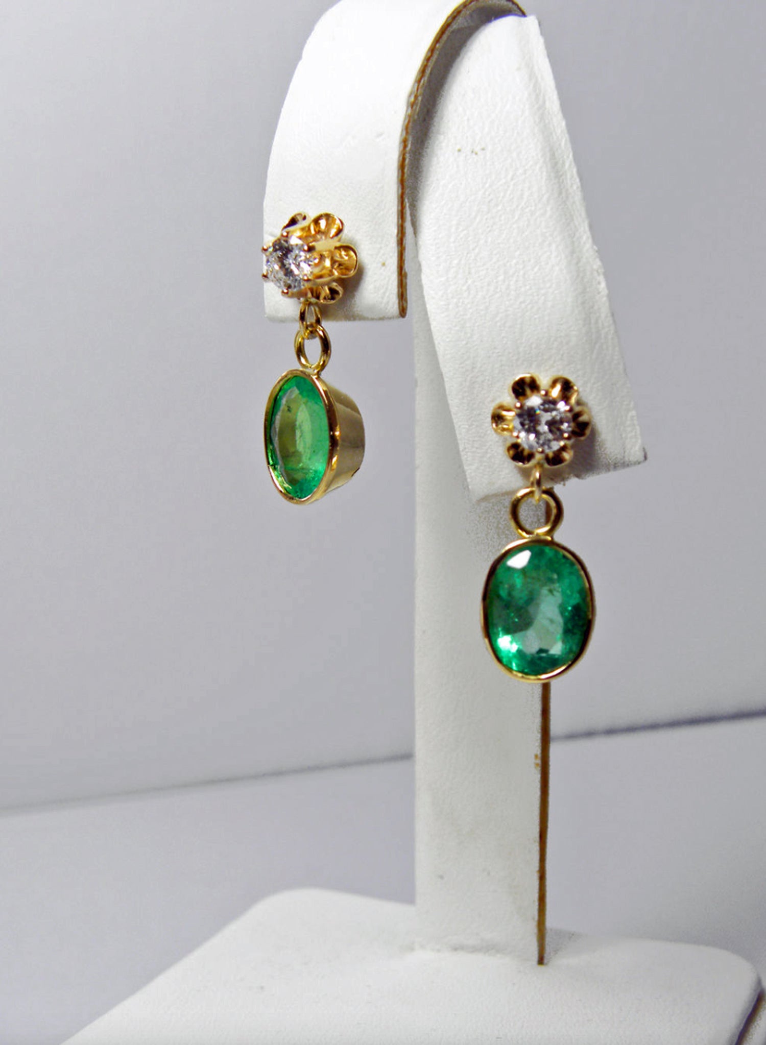 4.60 Carat Estate Colombian Emerald & Diamond Dangle Earrings 18K