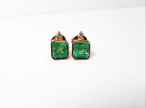 3.26ct AAA Natural Green Colombian Emerald Stud Earrings 18k Rose Gold