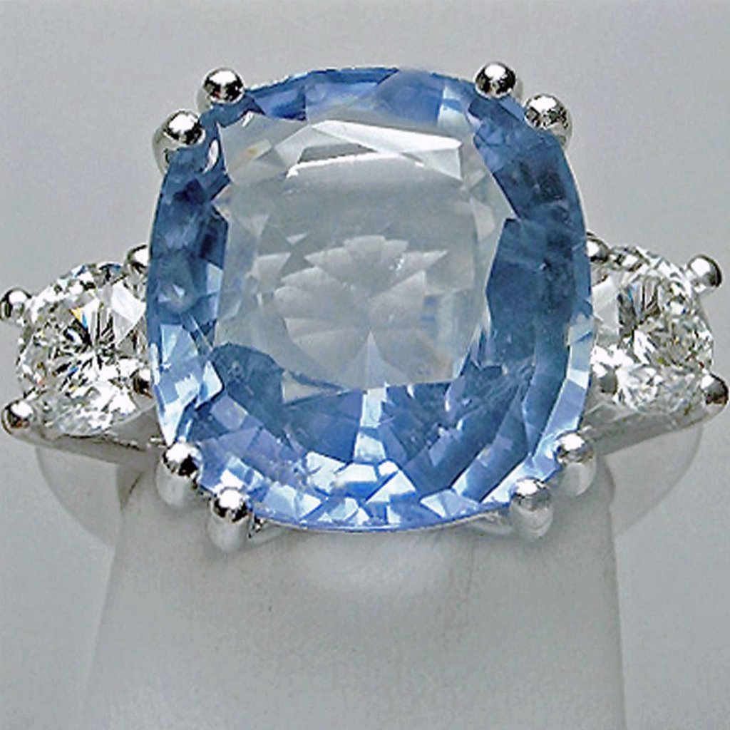 Ceylon Blue Sapphire Unheated Diamond Ring 18K White Gold