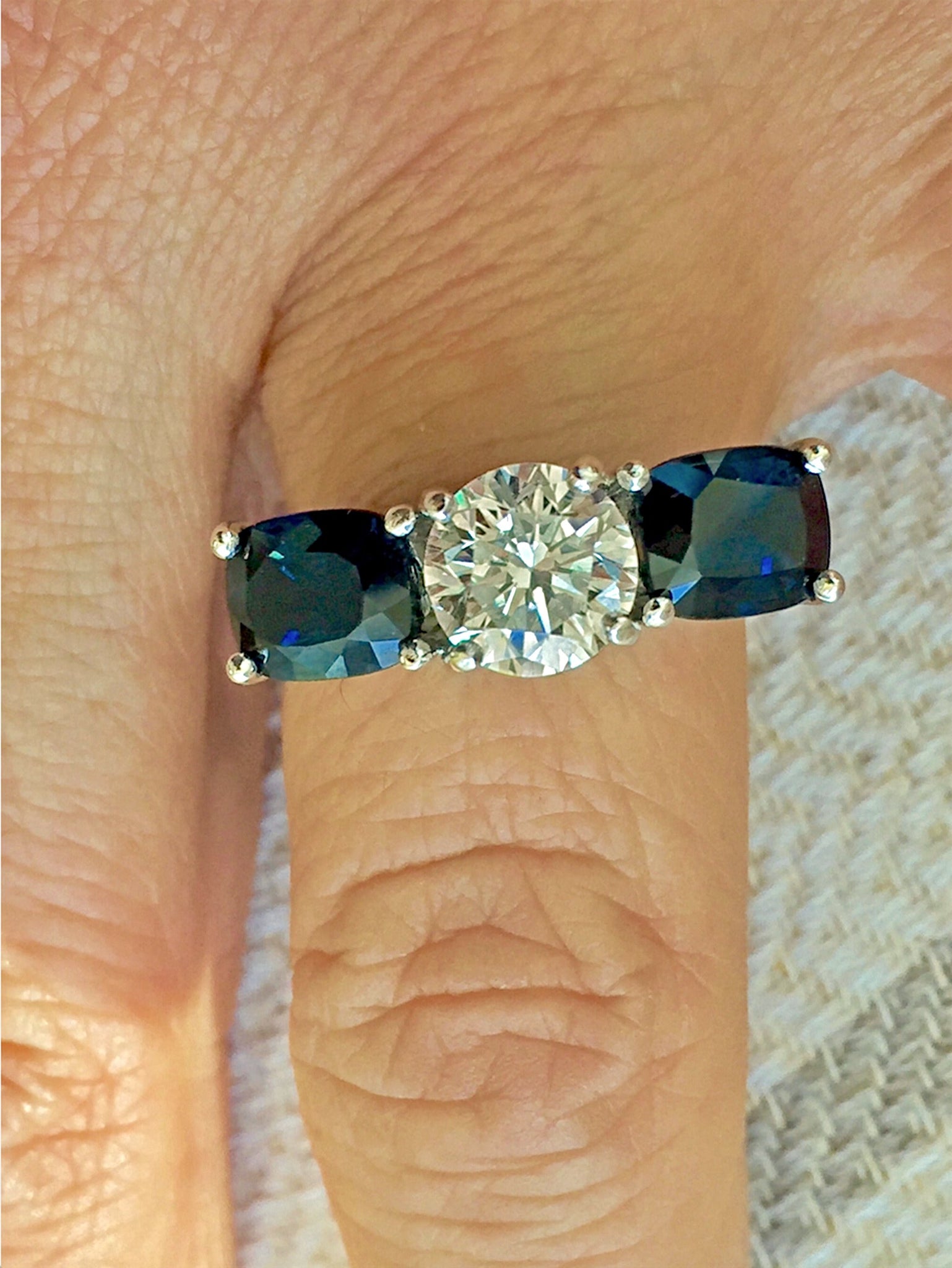 5.20ct Diamond & Natural Blue Sapphire Engagement Ring 18k White Gold