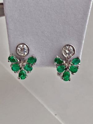 2.50 Carat Diamond Emerald Cluster Earrings 18k White Gold