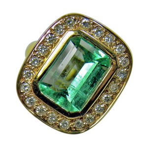 4.40 Carat Emerald Cut Colombian Emerald Diamond Ring 18k