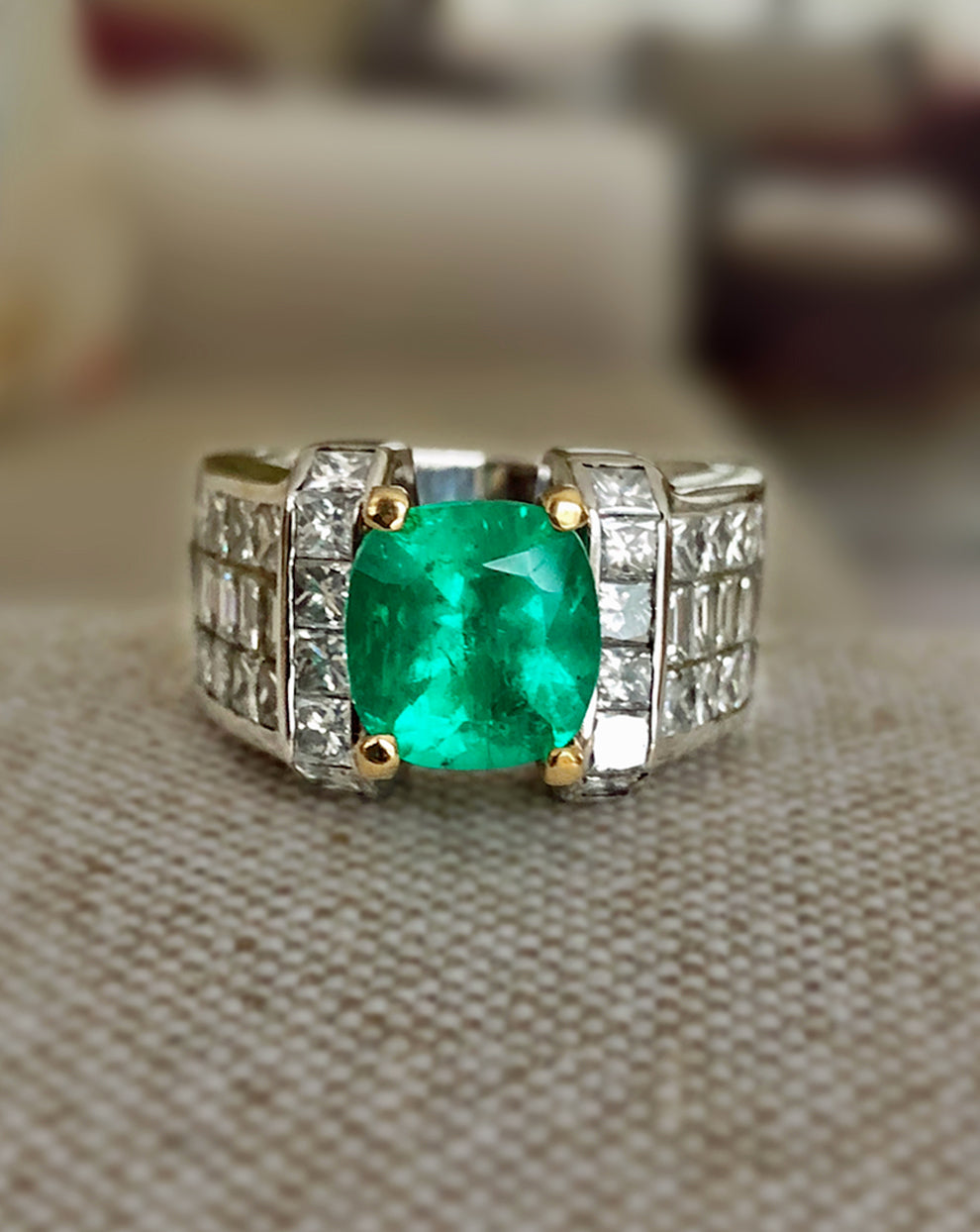 Extra Fine Estate Natural Colombian Emerald & Diamond Ring 18K BIG ...