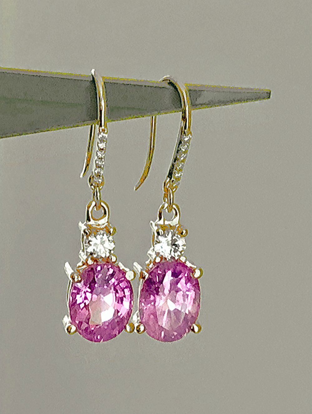 7.25ct Natural Burma Pink Sapphire Diamond Earrings 18k Gold