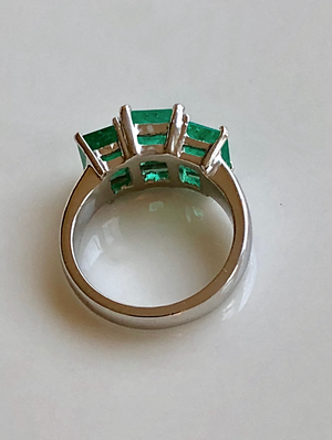 4.0 Carat Platinum Estate Three Stone Natural Colombian Emerald Ring