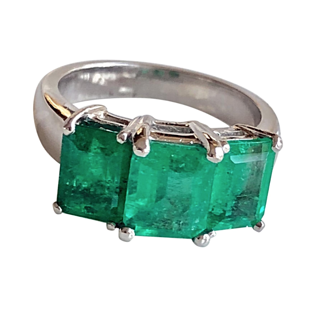 Step Cut Emerald Ring Ballerina Diamond Halo Bezel Design