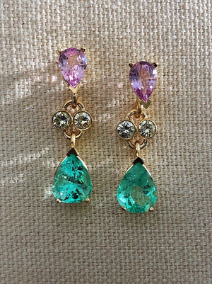 5.20 Carat Natural Emerald Sapphire Diamond Dangle Earrings 18 Karat