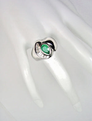 Natural Colombian Emerald and Diamond Dome Ring 18K
