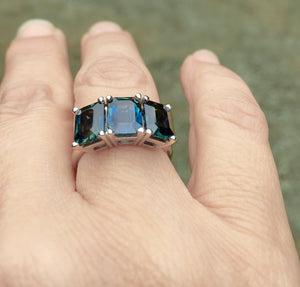 5.50ct Estate Natural Blue Sapphire Three Stone Ring 14K White Gold