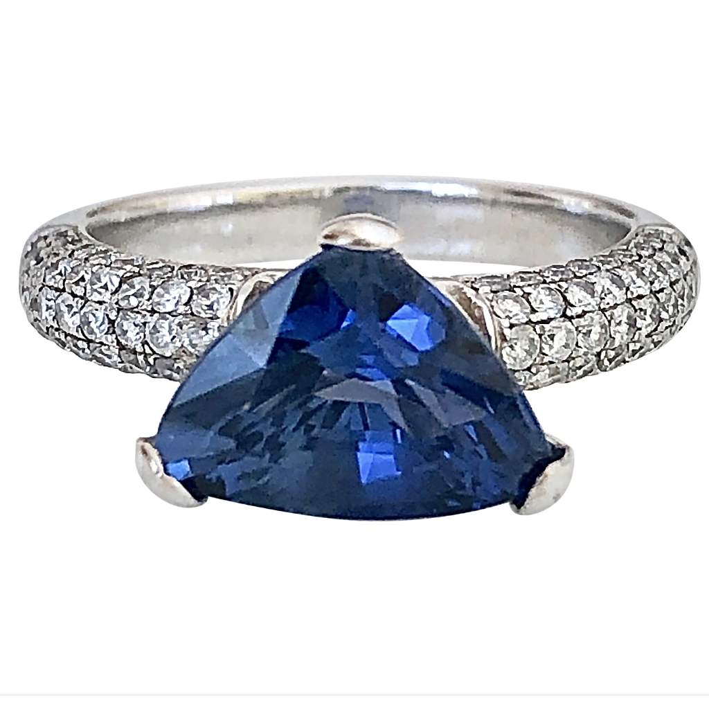 3.76ct Estate Natural Sapphire & Diamond Ring 18k White Gold