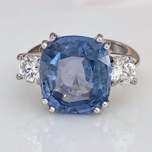 Ceylon Blue Sapphire Unheated Diamond Ring 18K White Gold