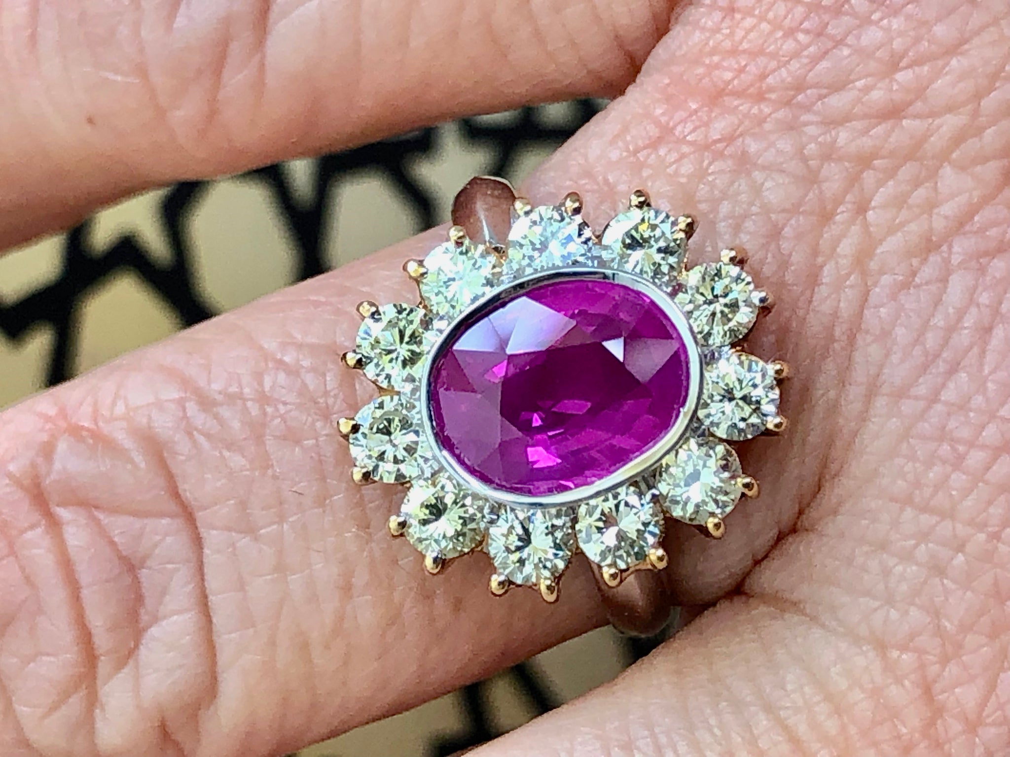 4.64 Carat Burma Pink Sapphire and Diamond Ring 18K Gold