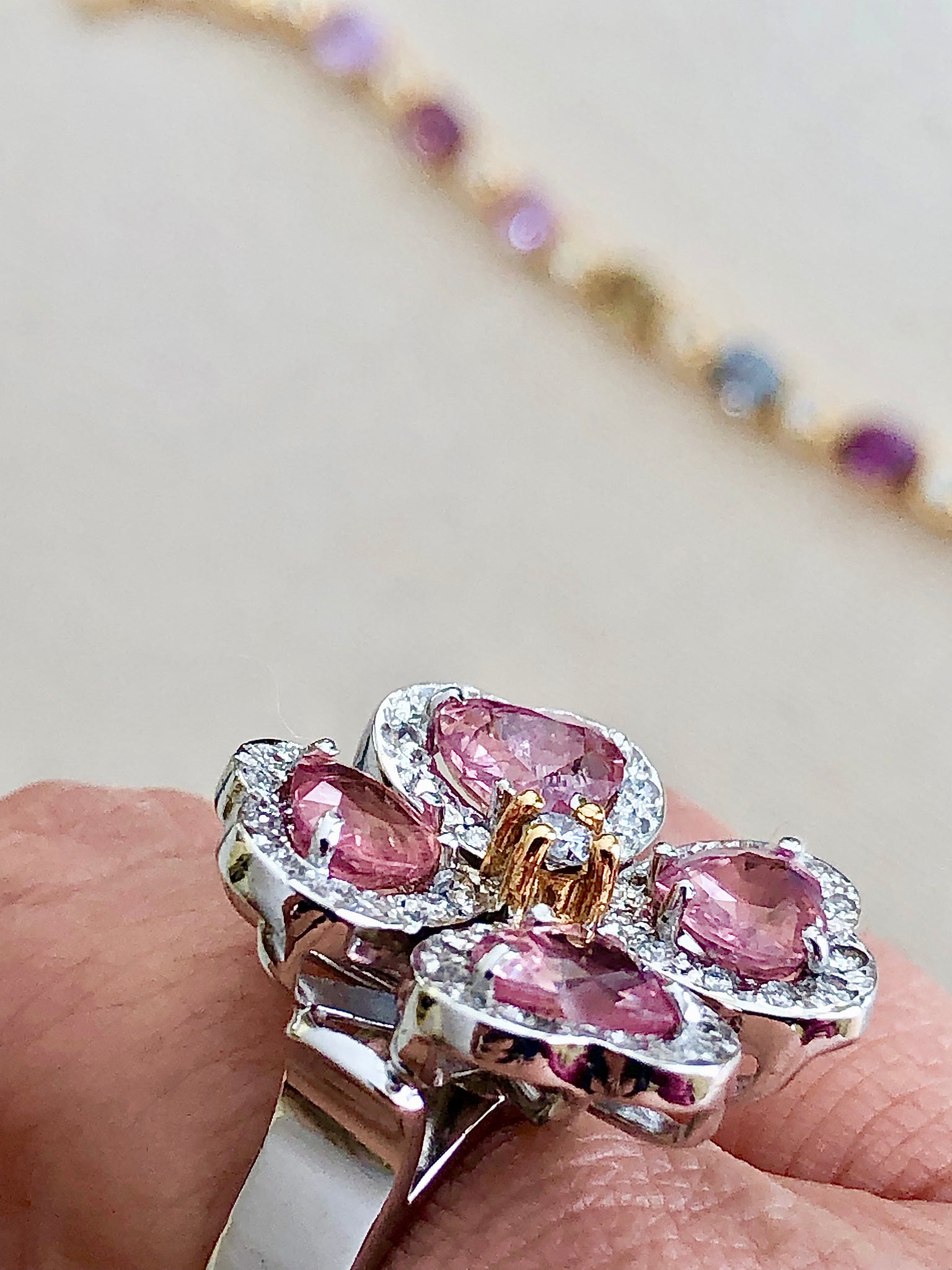 GIA 6.20 Carat Padparadscha Sapphire Diamond Flower Ring 18K