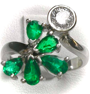 1.70ct Diamond Emerald Bypass Ring 18k White Gold