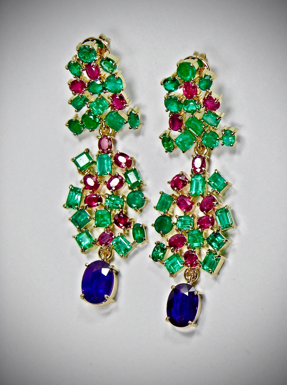 Chandeliers Tutti Frutti Burma Sapphire, Ruby and Colombia Emerald earrings