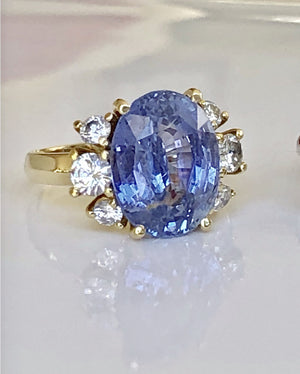 Certified Blue Ceylon Sapphire Diamond Engagement Ring No Heat /Untreated 18k