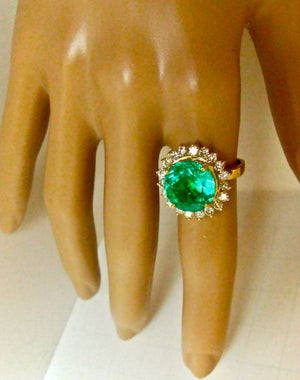 9.65 Carat Fine Natural Round Colombian Emerald Diamond Ring 18K