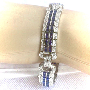 Sapphire Diamond Link Bracelet 18 Karat White Gold Estate Fine Jewelry