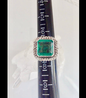 15 Carat Art Deco Fine Colombian Emerald Diamond Ring 18K