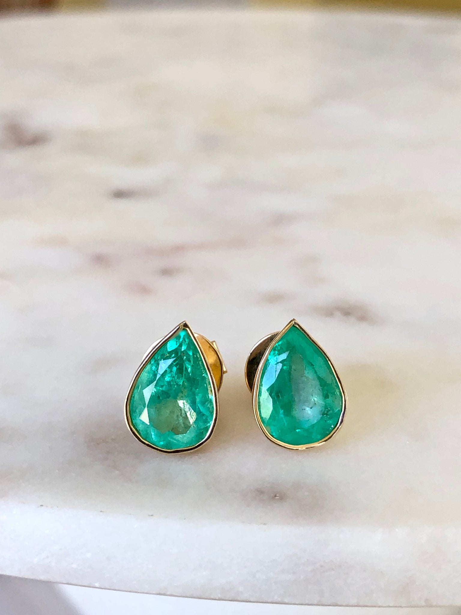 6.00 Carat Pear Cut Colombian Emerald Stud Earrings 18K Gold
