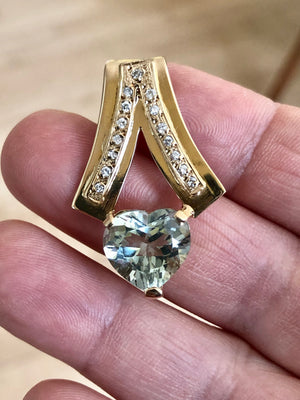 1980s Estate Mint Green Amethyst Diamond Pendant 18K