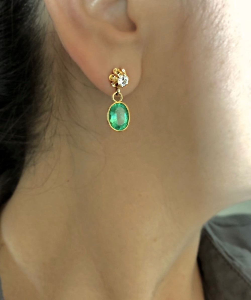 4.60 Carat Estate Colombian Emerald & Diamond Dangle Earrings 18K