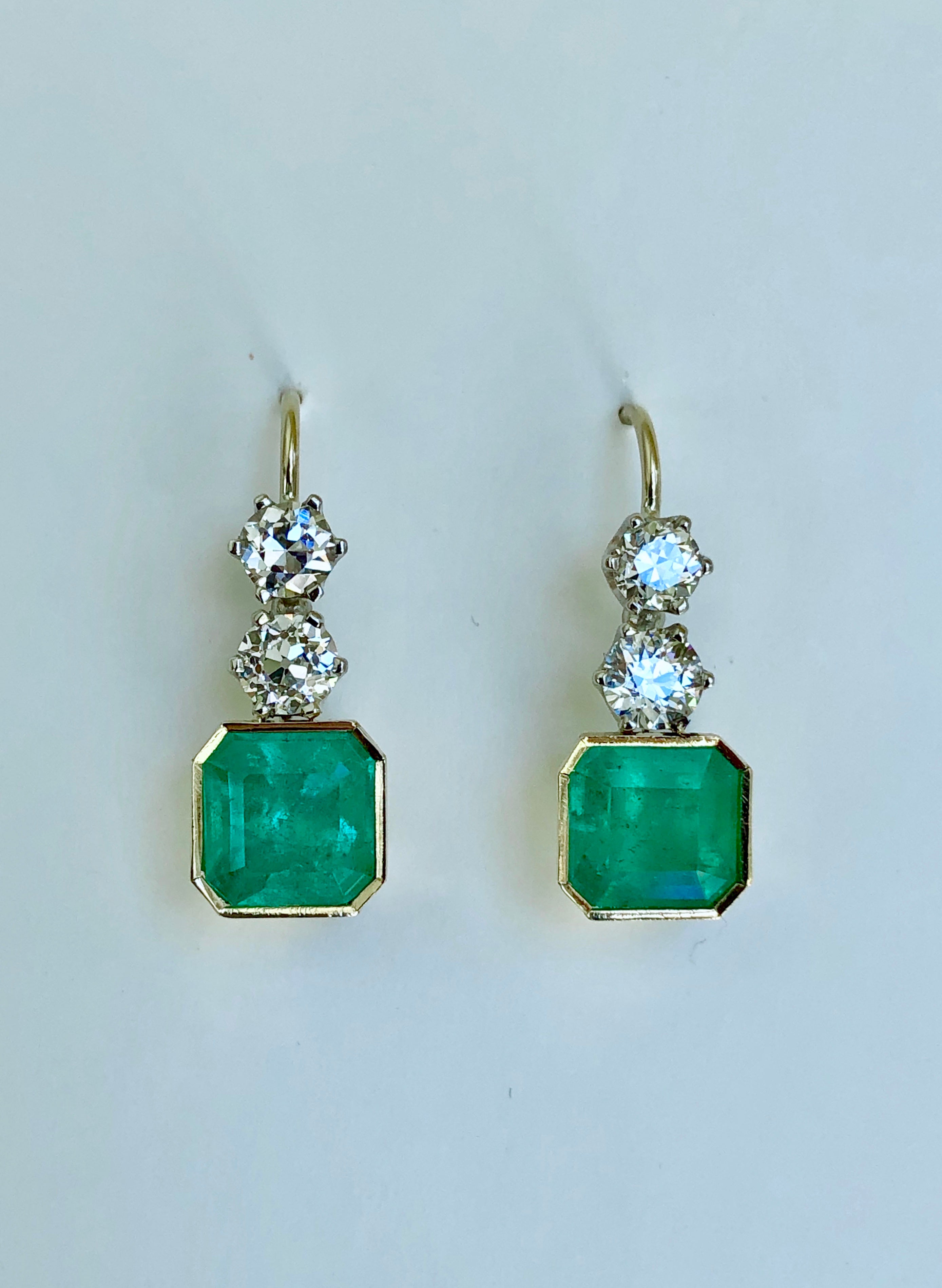 6.60 Carat Colombian Emerald & Old European Diamond Dangle Earrings ...
