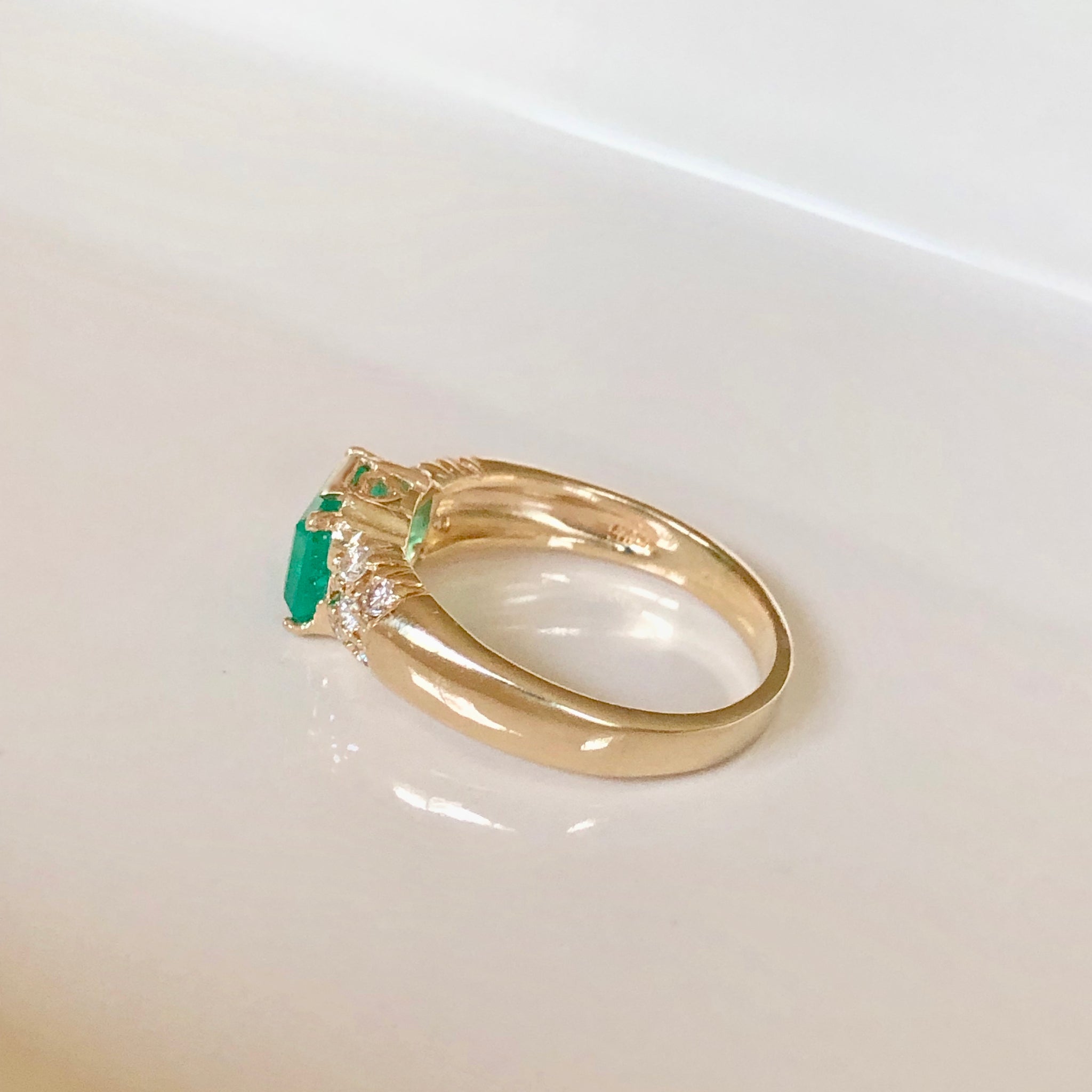 1.60 Carat Vintage Natural Emerald Ring with Diamond Accents 14 Karat Gold