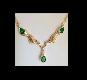 Lady Hands Emerald and Diamond Necklace 18K Gold