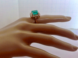 7.60 Carat Natural Colombian Emerald & Diamond Ring