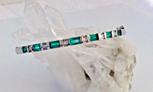 3.32 Colombian Emerald & Diamond Bangle Bracelet 18K White Gold